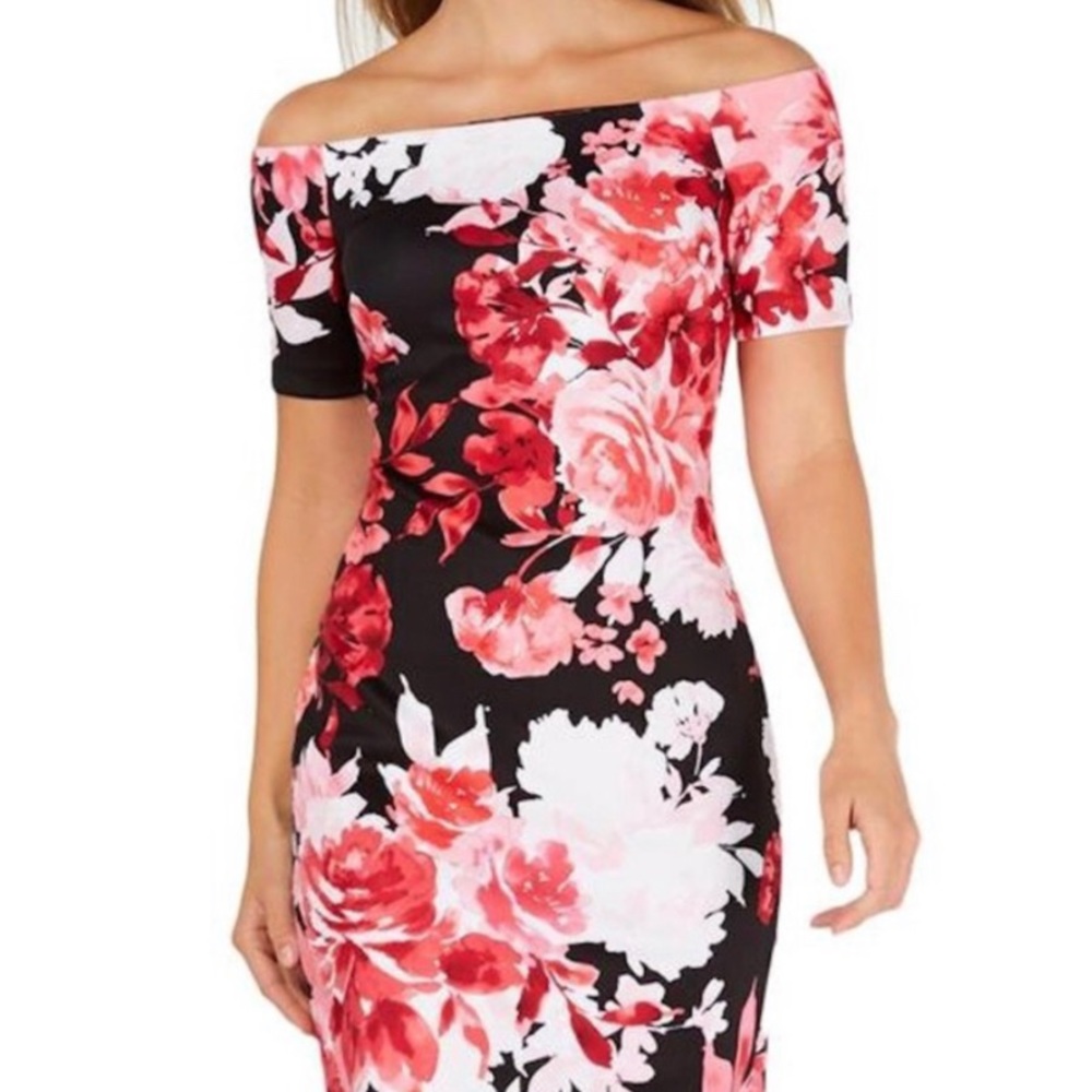 Calvin Klein size 10 black floral off-the-shoulder dress